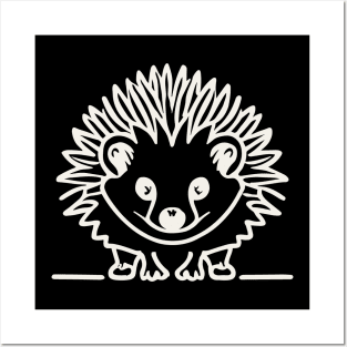 Cute hedgehog drawing lineart for black Posters and Art